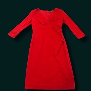 Lauren Ralph Lauren Red Midi Dress Ruched 3/4 Sleeve Womens M